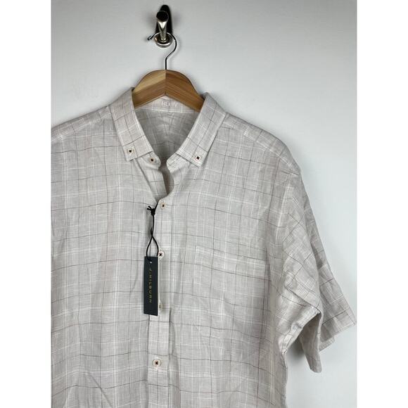 NWT J. Hilburn Men's Tan 100% Linen Button Up Short Sleeve Shirt - Picture 3 of 10